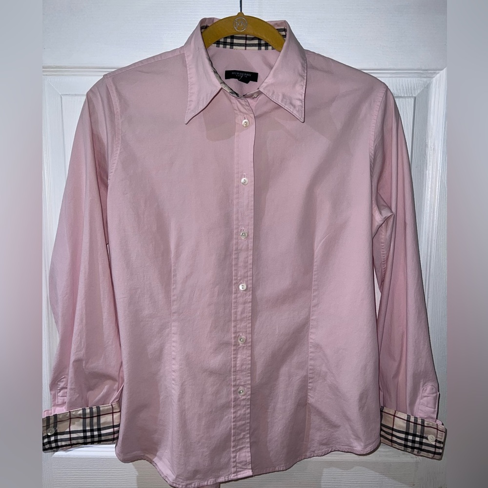 Burberry London pink button down nova check shirt top check size M